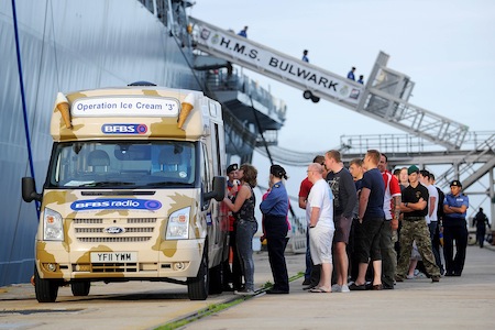 BFBS PRESS-OP ICE CREAM AT HMS BULWARK during London 2012